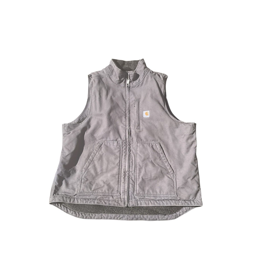 Carhartt Men's Gray Full Zip Sherpa Lined Loose Fit Stand-Up Vest Size XL
